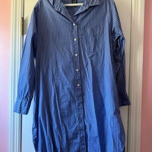 GAP Blue Striped Button-Up Shirt Dress